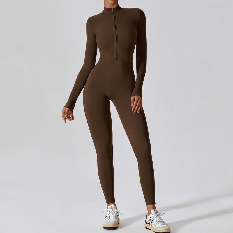 Duttedutta European and American Zipper Nude Feel Long Sleeve Yoga Jumpsuit High Strength Fitness Sports One-Piece Tights