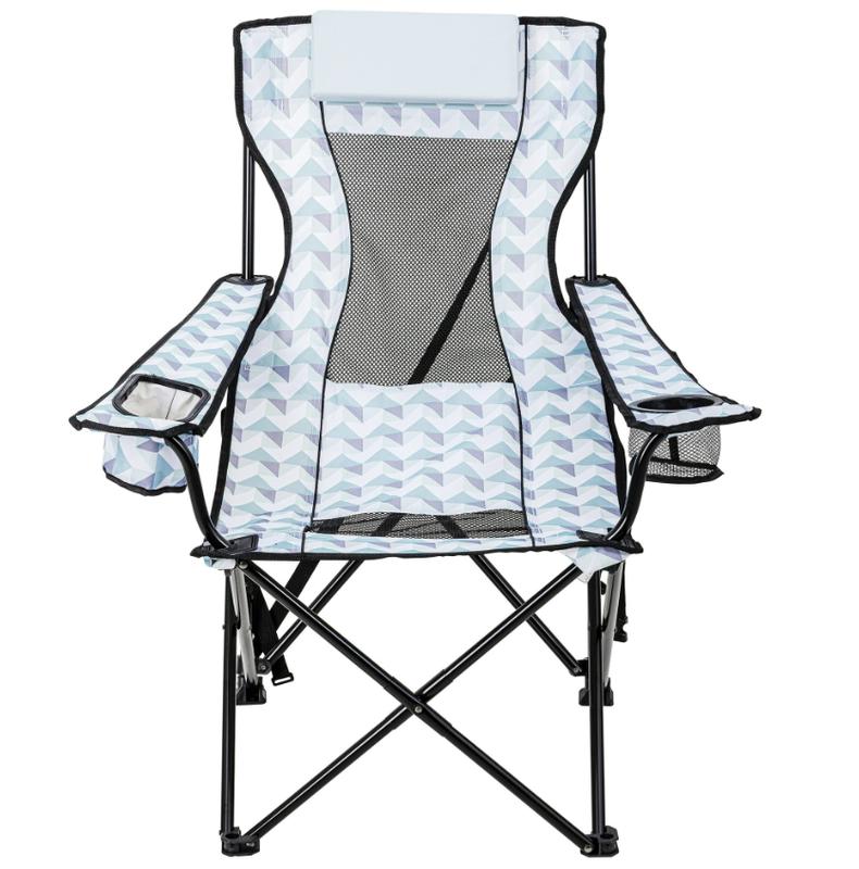 Ozark Trail Lounge Camp Chair,Detached Footrest,Blue and White Design,Padded Headrest,Adult,10.56lbs