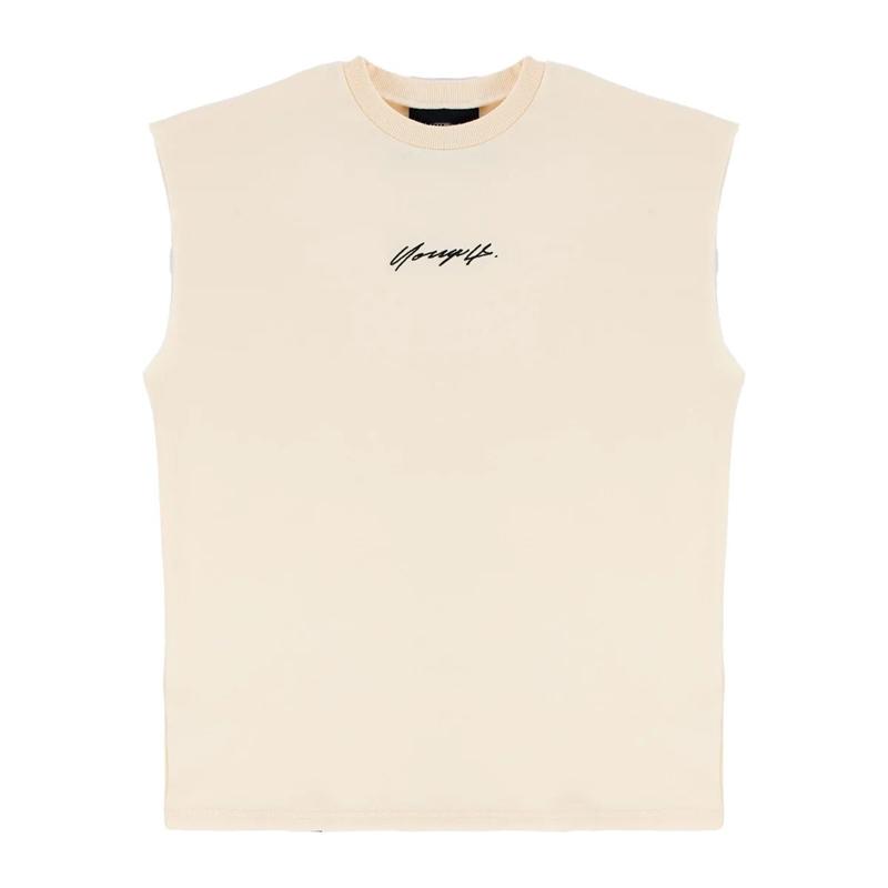 YOUNGLA Gym Sports Fitness Men's Tank Top Cotton round neck oversized sleeveless T-shirt Outdoor Basketball Training Tank Top