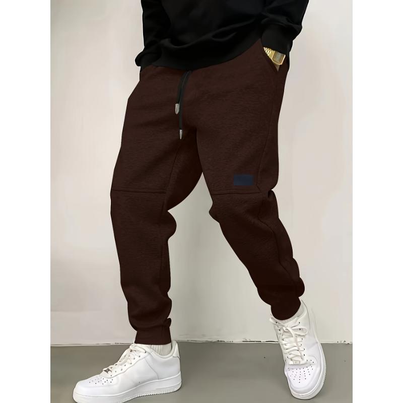 Men's Solid Fleece Joggers For Sports Outdoor, Trendy Stylish Trousers