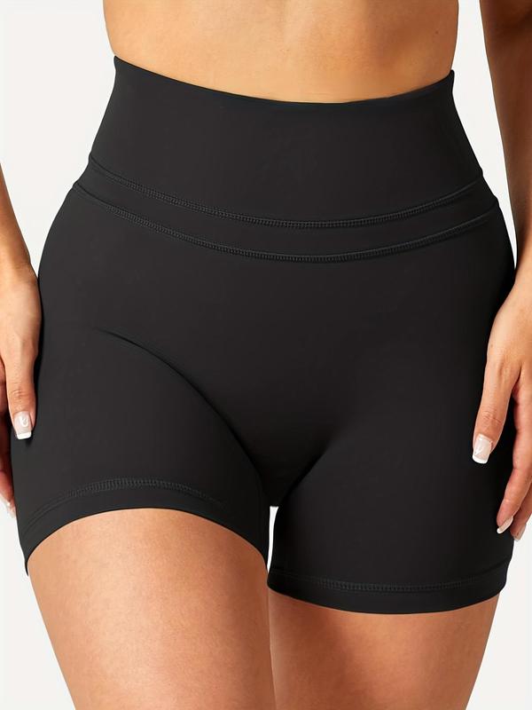 Women's Solid Wide Waistband High Waist Sports Shorts, Gym Shorts, High Stretch Seamless Breathable Comfortable Skinny Shorts, Ladies Sportswear for Gym Fitness Running Yoga