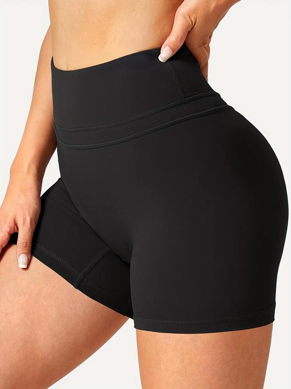 Women's Solid Wide Waistband High Waist Sports Shorts, Gym Shorts, High Stretch Seamless Breathable Comfortable Skinny Shorts, Ladies Sportswear for Gym Fitness Running Yoga