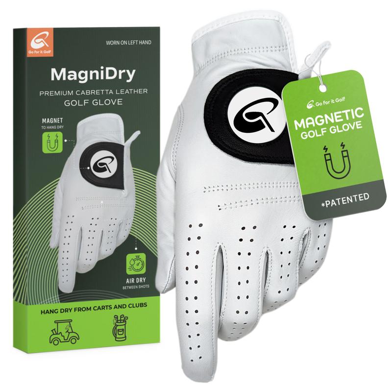 Go for it Golf Men's Golf Glove Left Hand with Magnetic Strap, Cabretta Leather, Efficient Moisture Management golf gift