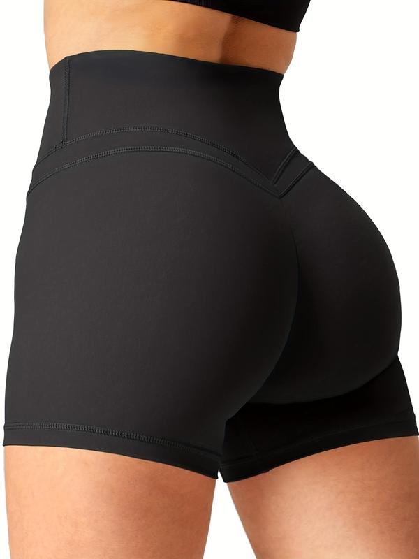 Women's Solid Wide Waistband High Waist Sports Shorts, Gym Shorts, High Stretch Seamless Breathable Comfortable Skinny Shorts, Ladies Sportswear for Gym Fitness Running Yoga