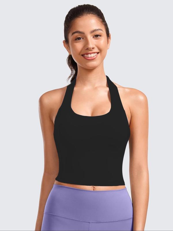 Women's Solid Halter Backless Sports Bra, Breathable Comfortable High Stretch Sports Vest, Ladies Sportswear for Indoor Outdoor Wear