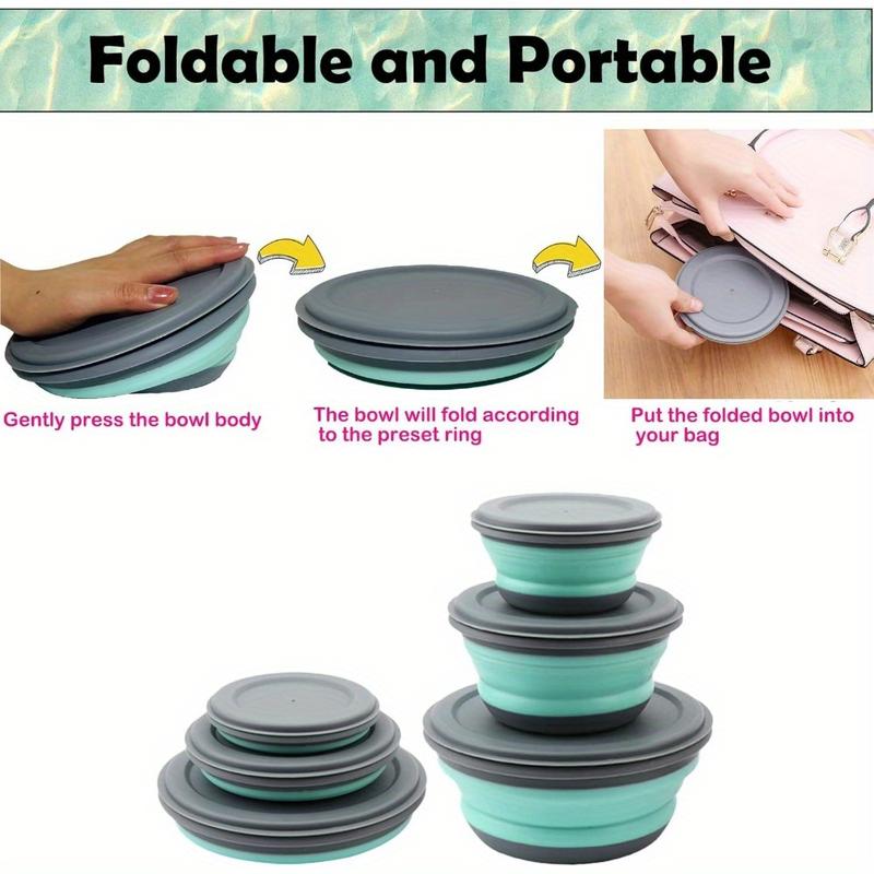 3Pcs Portable Camping Bowl Set Collapsible Lightweight Space-Saving Silicone Collapsible Bowl Lunch Box Easy To Clean Food Containers for Outdoor Camping Picnic Hiking Backpacking Travel