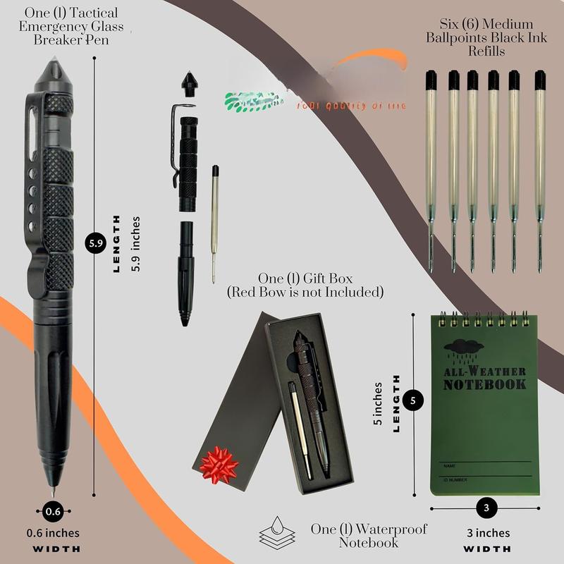 Pen, Emergency Glass Breaker Pen,  EDC Pen, Multitool pen, Tungsten Steel Pen, Writing Fat Pen, 6 Ballpoint Pen Refills, 1  Notebook (1 Pack)