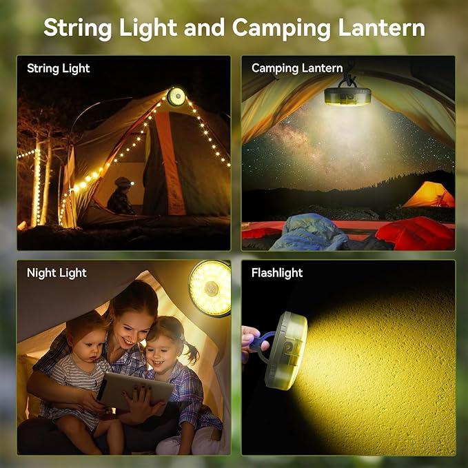 <Local Delivery>Camping String Lights, Rechargeable 4 in1 Outdoor String light with 8 Lighting Modes forCamping, Hiking, Holiday Christmas Decoration