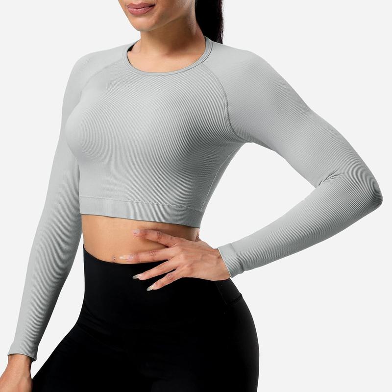 Janelle Ribbed Open Back Top Womens Activewear T-Shirts Workout Yoga Gym Shirts Long Sleeve Tank