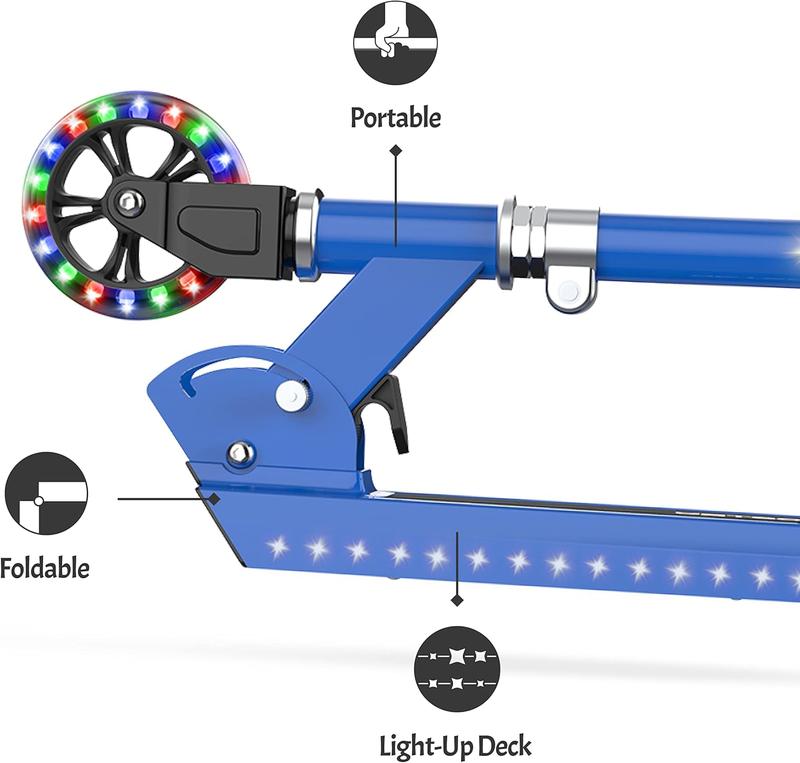 Jetson 2-Wheel Light-Up Kick Scooter, Light Up Deck and Wheels, Height Adjustable Handlebar, Rear Brake, Easy-Folding Mechanism, 4 or 6 inch wheels