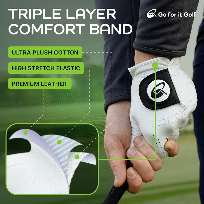 Go for it Golf Men's Golf Glove Left Hand with Magnetic Strap, Cabretta Leather, Efficient Moisture Management golf gift