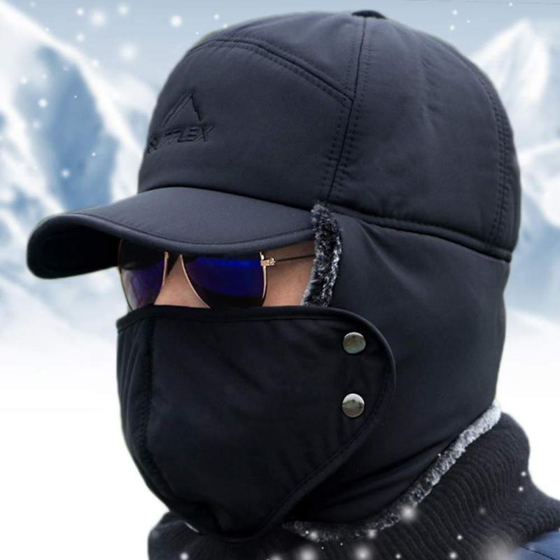 Winter Thermal Hat with Ear Flaps & Detachable Face Mask - Windproof, Warm for Skiing, Skating & Mountain Biking Trapper Hats for Men Women