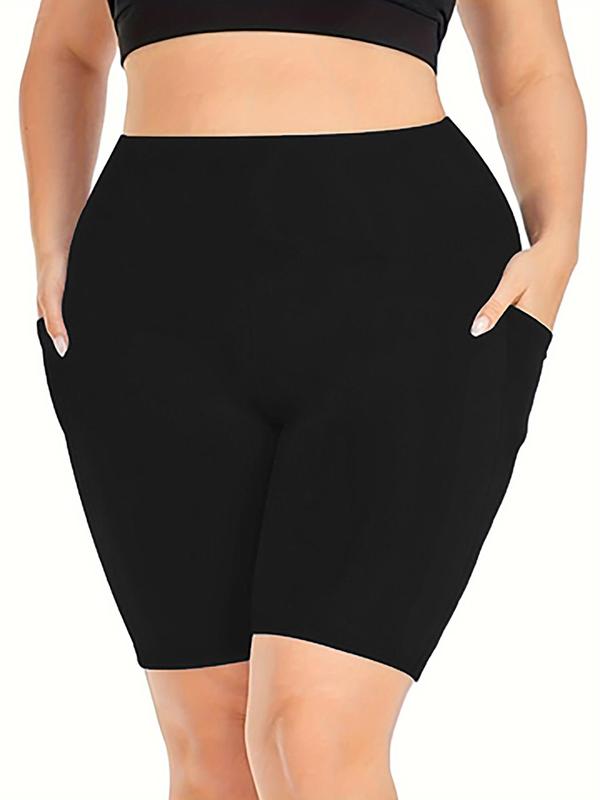  Solid Pocket Sports Shorts, High Stretch Yoga Shorts, Ladies Sportswear for Indoor Outdoor Wear