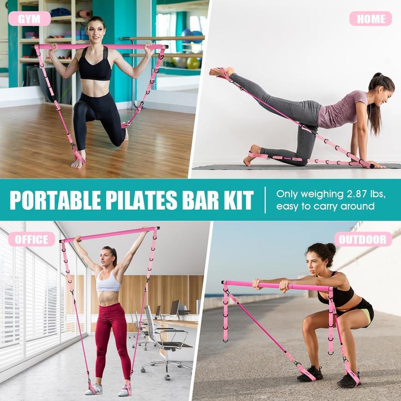 Pilates workout,Pilates Bar Kit with Resistance Bands, Pilates Workout Equipment for Legs, Hip, Waist, Arm, Squats Exercise Equipment for Home Workouts, Adjustable 3-Section Pilates Bar Kit for Women & Men,Gifts for the family