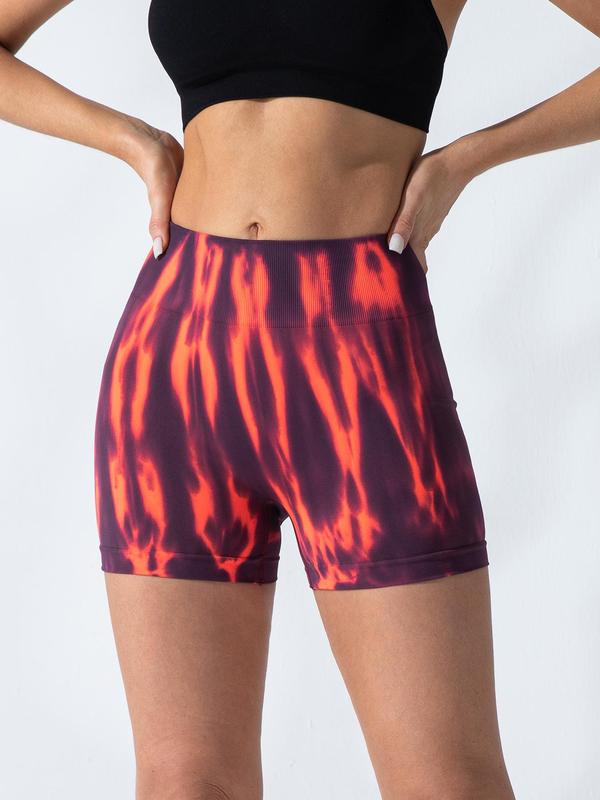 Women's Tie Dye Print High Waist Sports Gym Shorts, Casual Comfy Breathable Skin-friendly Seamless High Stretch Yoga Leggings, Ladies Sportswear for Indoor Outdoor Wear