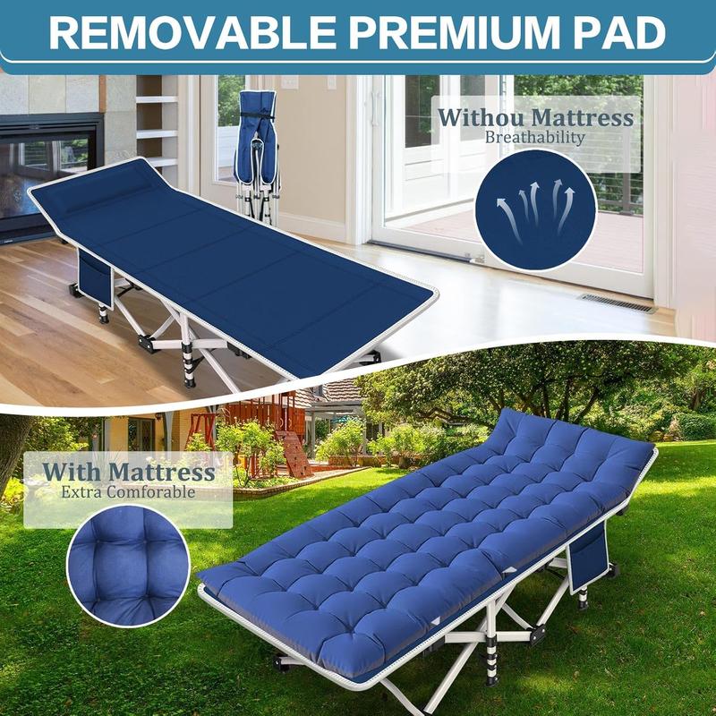 2 Pack Camping Cot with Mattress Comfortable Cot Bed Folding Cot Heavy Duty Cots for Sleeping with Carry Bag for Outdoor Indoor Home