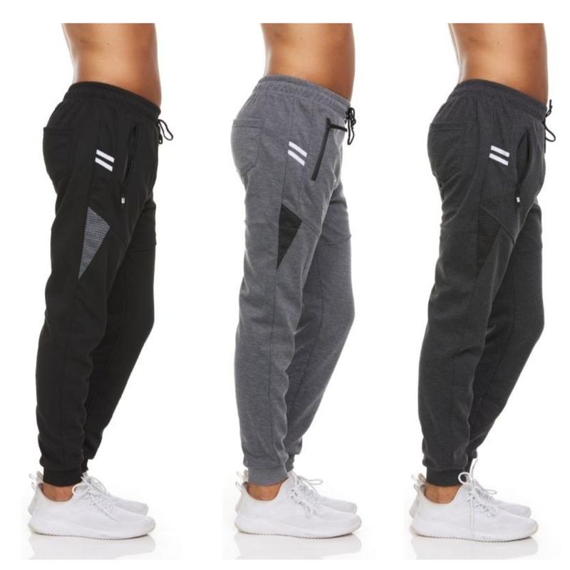 (3-Pack) Men's Moisture-Wicking Essential Jogger Pants with Zipper Pockets