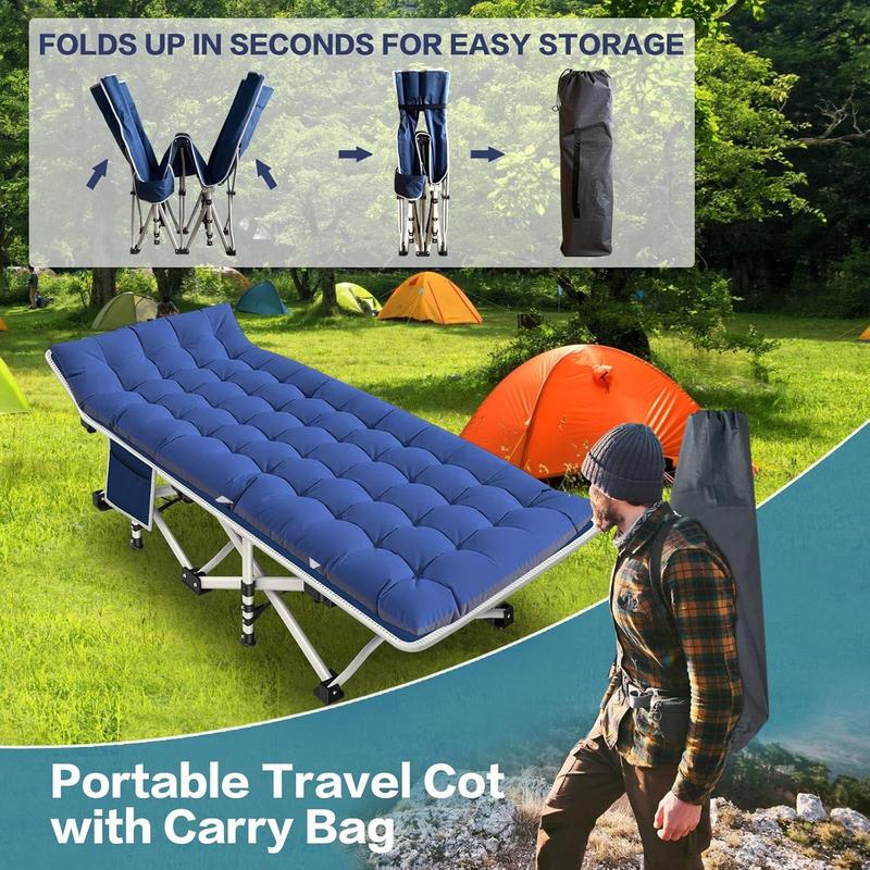 2 Pack Camping Cot with Mattress Comfortable Cot Bed Folding Cot Heavy Duty Cots for Sleeping with Carry Bag for Outdoor Indoor Home