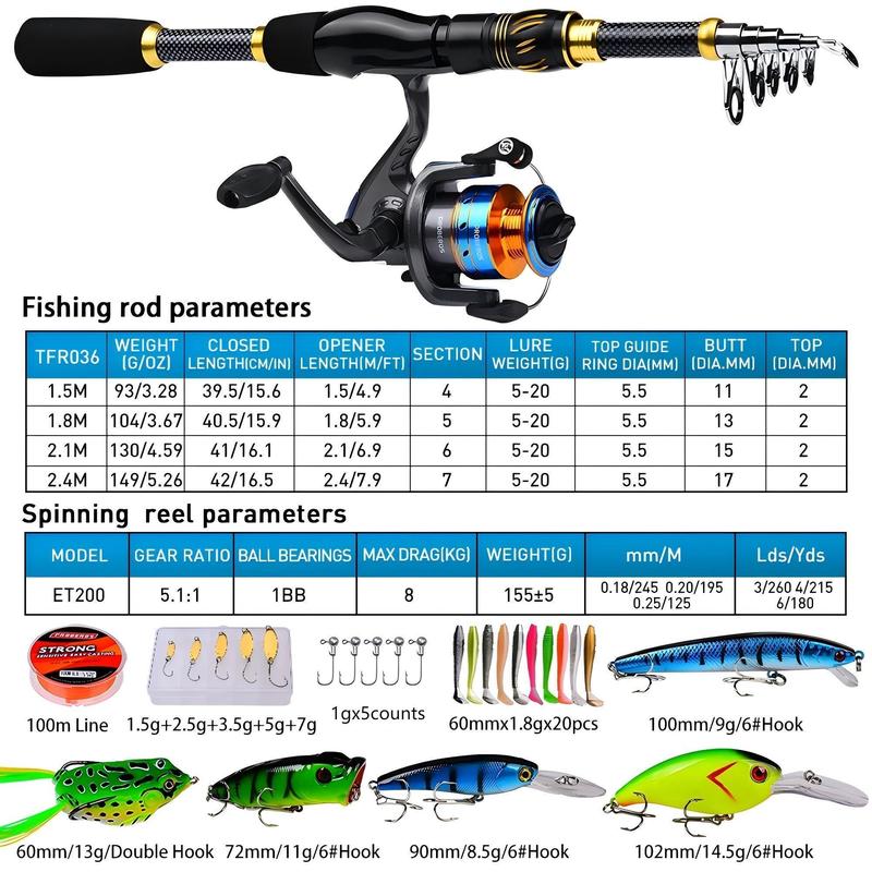 Fishing Rod & Reel Set, 1 Set Portable Carbon Fiber Long Casting Fishing Rod & Reel Set, Outdoor Fishing Accessories for Fishing Enthusiasts