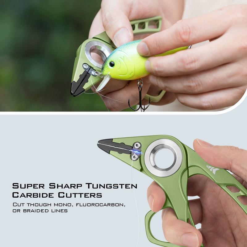 KastKing Micro Gila Fishing Pliers, Integrated Finger Hole, Aircraft Grade Aluminum, Fishing Tools, Saltwater Resistant Fishing Gear, Tungsten Carbide Cutters, Olive