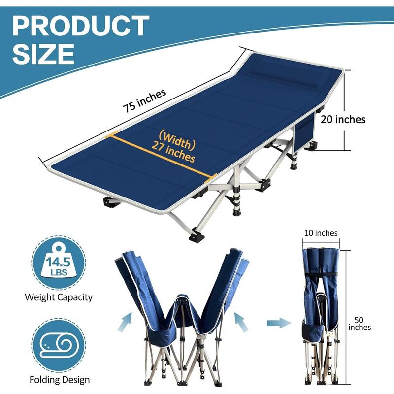 2 Pack Camping Cot with Mattress Comfortable Cot Bed Folding Cot Heavy Duty Cots for Sleeping with Carry Bag for Outdoor Indoor Home