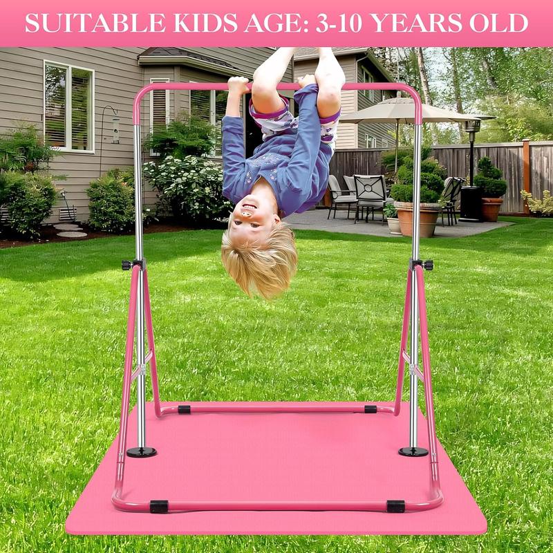 Adjustable Height Gymnastics Horizontal Bars with Rings, Expandable and Portable Folding Monkey Bars for Young Athletes