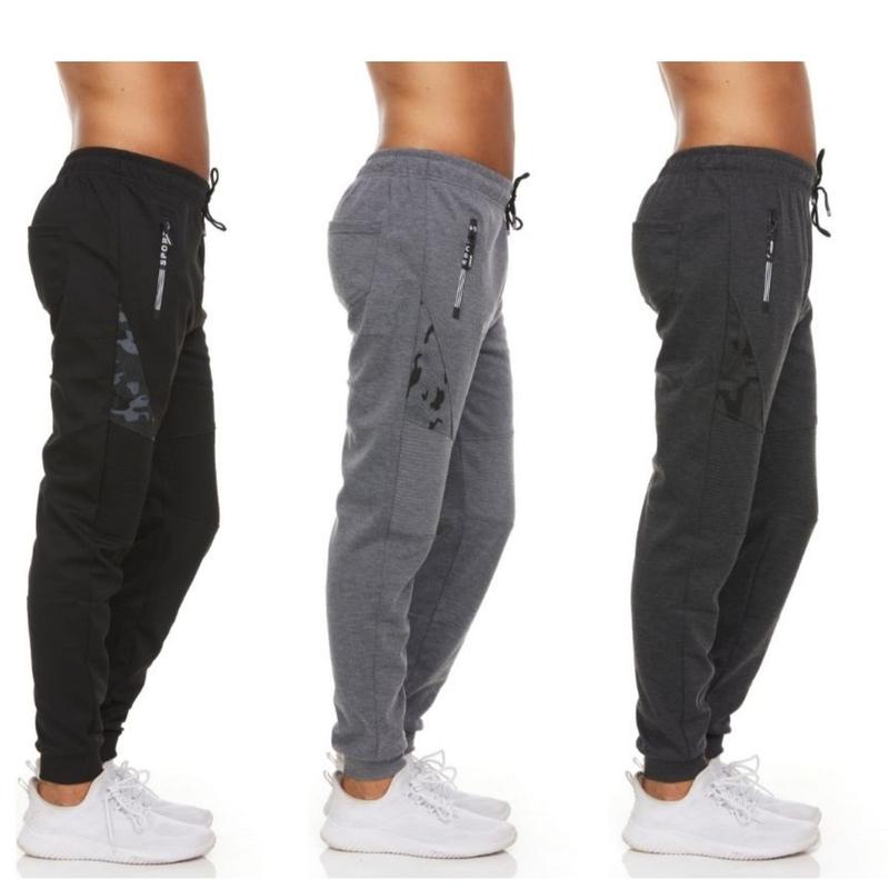 (3-Pack) Men's Moisture-Wicking Essential Jogger Pants with Zipper Pockets