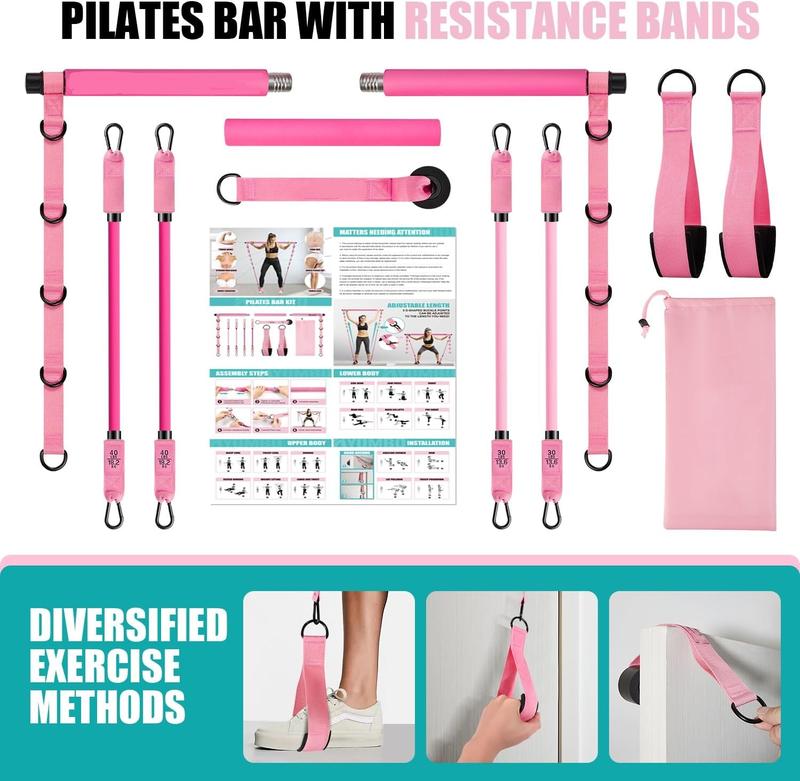 Pilates workout,Pilates Bar Kit with Resistance Bands, Pilates Workout Equipment for Legs, Hip, Waist, Arm, Squats Exercise Equipment for Home Workouts, Adjustable 3-Section Pilates Bar Kit for Women & Men,Gifts for the family