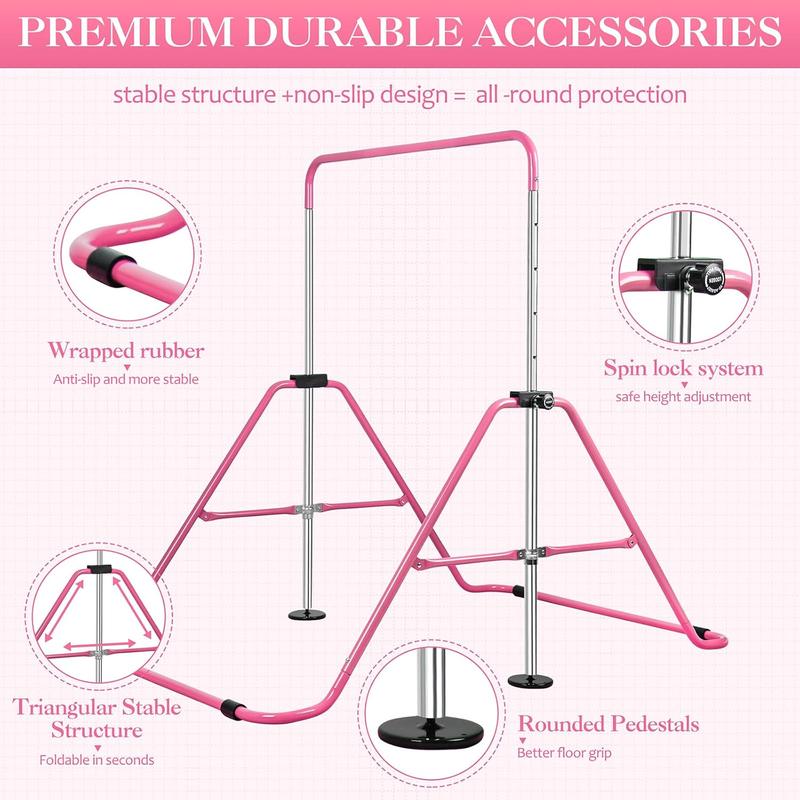 Adjustable Height Gymnastics Horizontal Bars with Rings, Expandable and Portable Folding Monkey Bars for Young Athletes