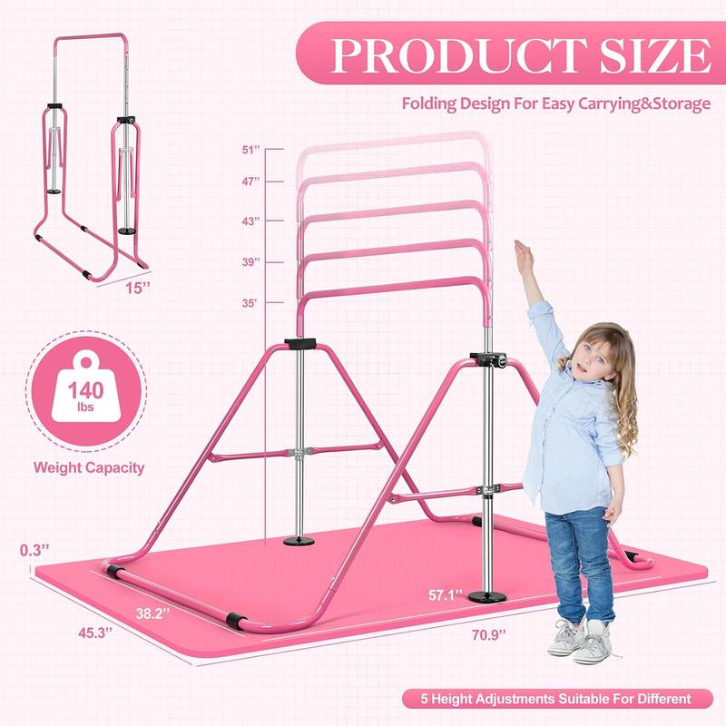 Adjustable Height Gymnastics Horizontal Bars with Rings, Expandable and Portable Folding Monkey Bars for Young Athletes