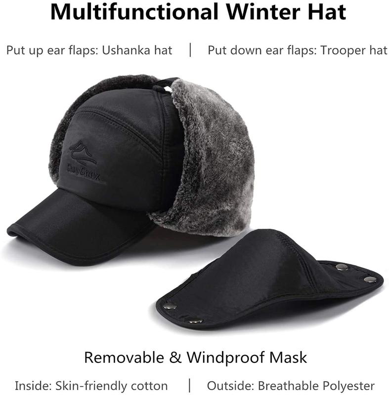 Winter Thermal Hat with Ear Flaps & Detachable Face Mask - Windproof, Warm for Skiing, Skating & Mountain Biking Trapper Hats for Men Women