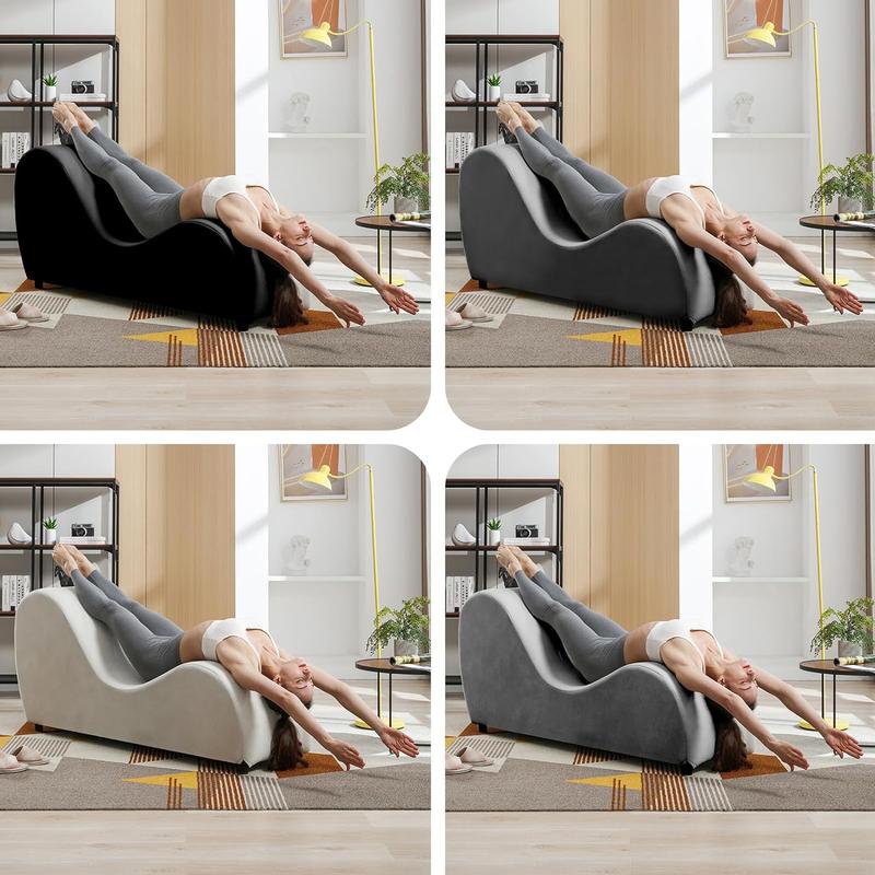 Mjkone Velvet Yoga Chair, Modern Curved Chaise Lounge for Stretching Exercising Relaxation,Light Grey