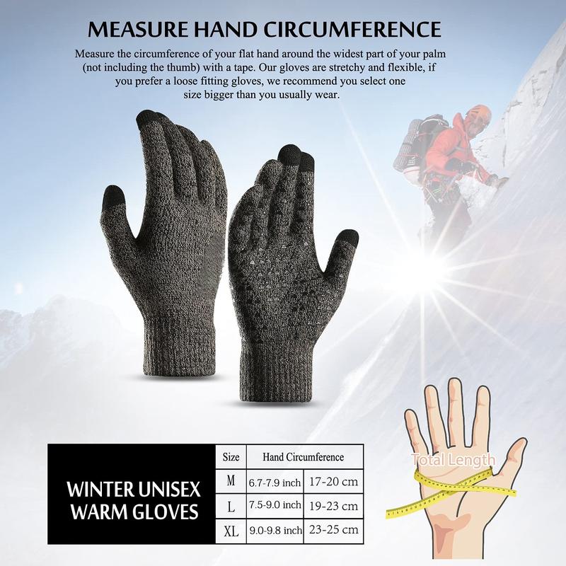 Winter Gloves for Men Women - Upgraded Touch Screen Cold Weather Thermal Warm Knit Glove for Running Driving Hiking