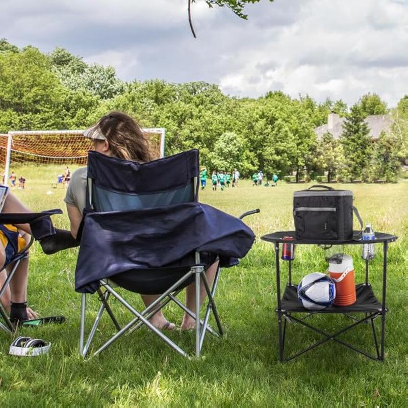 Camping Table - 2-Tier Folding Table with 4 Cupholders and Carry Bag for Picnic, Tailgate, Beach, or Camp - Camping Gear Outdoors (Black)