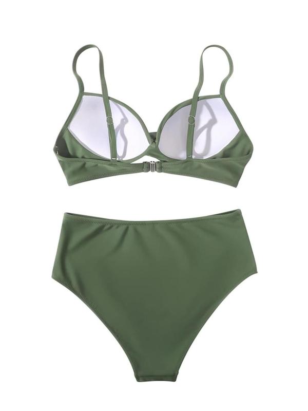 Two-Piece Set Women's Plain Criss Cross Bikini Set, Boho Fashion Swim Top & Ruched High Waist Swim Bottom, Ladies Summer Swimwear for Beach Holiday Vacation