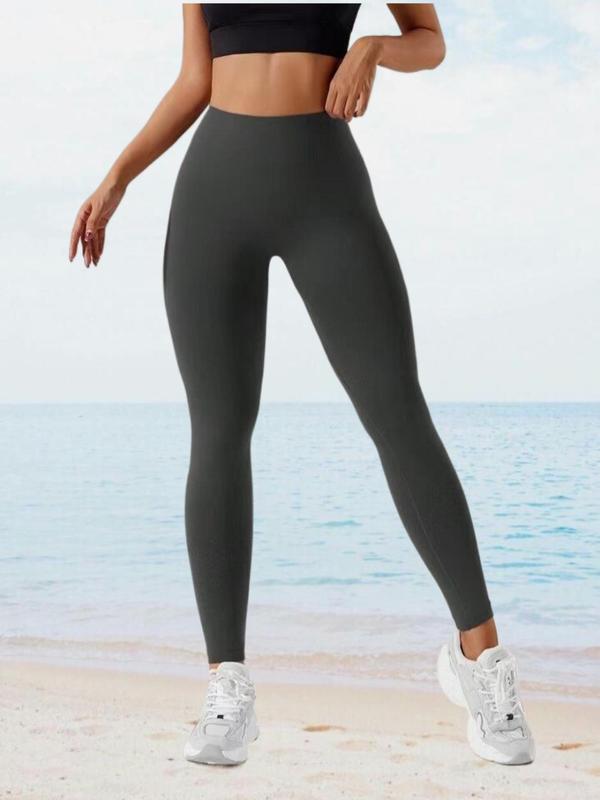 Women's Solid V-Cut Ruched High Waist Sports Tummy Control Leggings, Casual Comfy Breathable Seamless Skinny Pants for Yoga Gym Workout Running, Ladies Sportswear for All Seasons