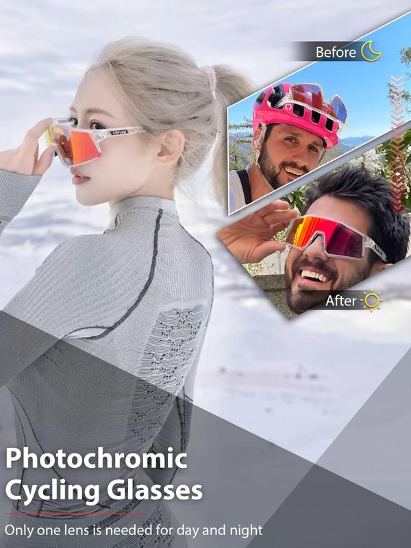 Photochromic Cycling Glasses, Outdoor Sports Cycling Sunglasses, Sun Protection Glasses for Men Women Bike Cycling Driving Fishing Running Hiking Riding Golf