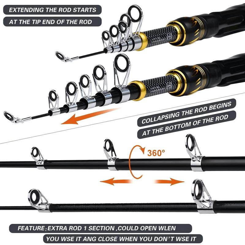 Fishing Rod & Reel Set, 1 Set Portable Carbon Fiber Long Casting Fishing Rod & Reel Set, Outdoor Fishing Accessories for Fishing Enthusiasts