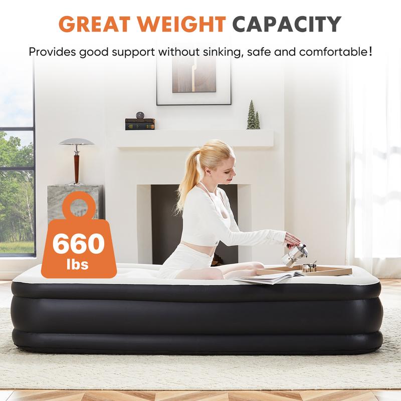 Sweet Furniture Air Mattress - Inflatable Blow Up Mattress Airbed with Built-in High Capacity Pump, Double Height, Adjustable, Non-Slip Bottom Design, Portable for Home or Camping