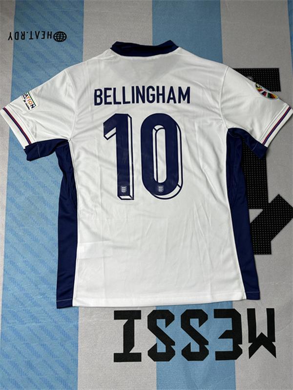 Euro 2024 Team England HomeWhite Jersey No.10 BellinghamShort Sleeve Soccer Jerseys