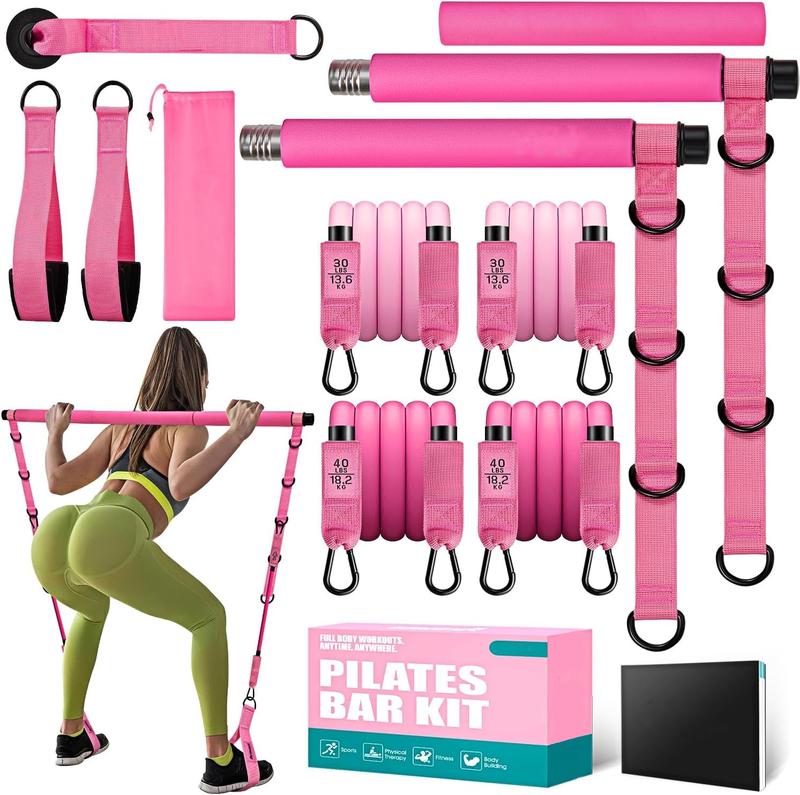 Pilates workout,Pilates Bar Kit with Resistance Bands, Pilates Workout Equipment for Legs, Hip, Waist, Arm, Squats Exercise Equipment for Home Workouts, Adjustable 3-Section Pilates Bar Kit for Women & Men,Gifts for the family