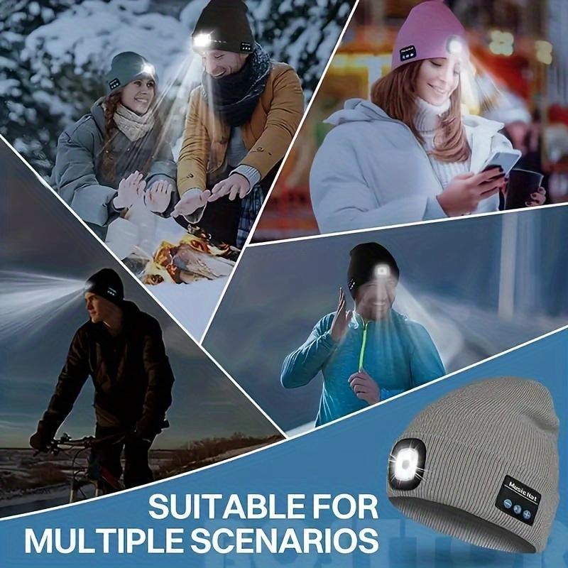 Music Beanie Hat with Lightweight Built-in Stereo Headphones, Rechargeable Wireless LED Music Hat, Warm Hat for Men & Women